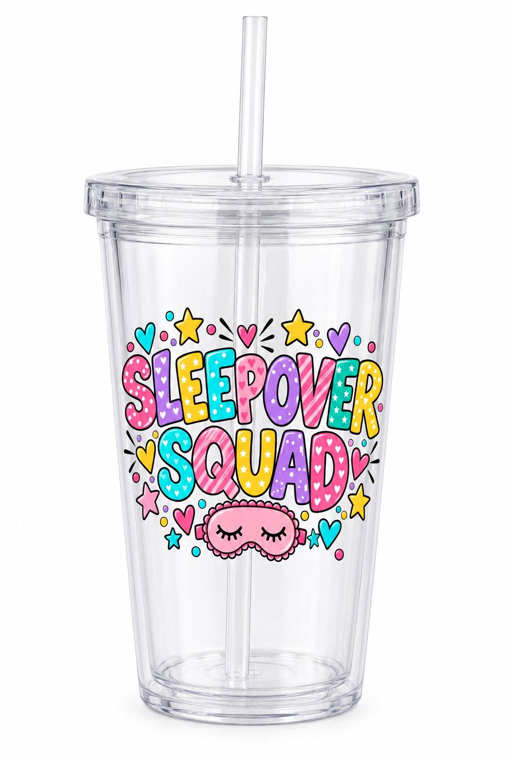 Sleepover Squad Clear Tumbler – 16 oz